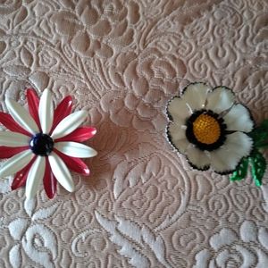 Two Vintage Enameled Floral Pins